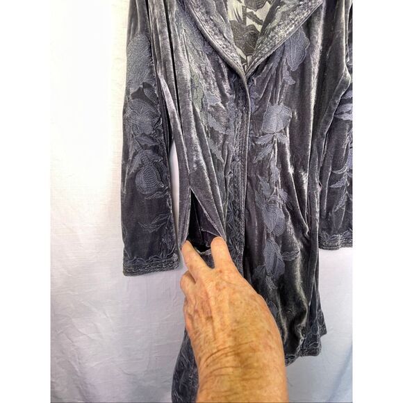 Time for Me Velvet Embroidered Floral Long Sleeve Coat Jacket Blue Large - Picture 5 of 13